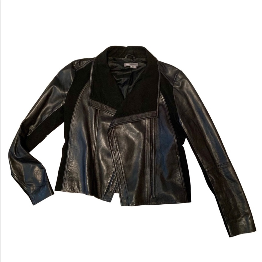 VINCE leather jacket with crossover zip front